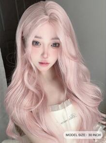 alicegarden Shaped Lace 4*1 ,Anterior Forehead Lace Long  Wavy Wigs Hair, Center Split Wig,Anterior Forehead Pink Lace- 30 Inch Semi Woven Daily Natural, Smooth And Realistic Wig(Excluding Accessories)