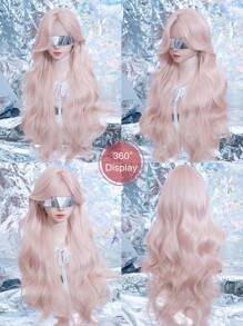 alicegarden Shaped Lace 4*1 ,Anterior Forehead Lace Long  Wavy Wigs Hair, Center Split Wig,Anterior Forehead Pink Lace- 30 Inch Semi Woven Daily Natural, Smooth And Realistic Wig(Excluding Accessories)