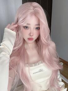 alicegarden Shaped Lace 4*1 ,Anterior Forehead Lace Long  Wavy Wigs Hair, Center Split Wig,Anterior Forehead Pink Lace- 30 Inch Semi Woven Daily Natural, Smooth And Realistic Wig(Excluding Accessories)