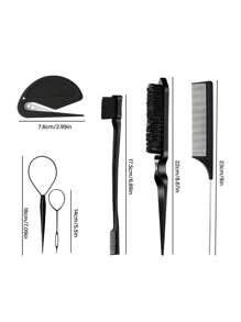 6packs Hair Loop Tool Set With 2Pcs French Braid Tool Loop, Leather Sheath Cutter, Teasing Hair Brush Rat Tail Comb Edge Brush For Edge & Back Brushing, Combing, Slicking Hair For Women For Hair Styling,Hair Brush,Comb,Hair Tools,Hair Products And Accesso