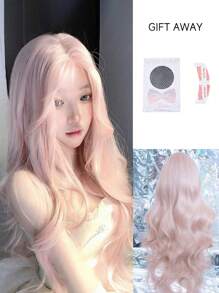 alicegarden Shaped Lace 4*1 ,Anterior Forehead Lace Long  Wavy Wigs Hair, Center Split Wig,Anterior Forehead Pink Lace- 30 Inch Semi Woven Daily Natural, Smooth And Realistic Wig(Excluding Accessories)