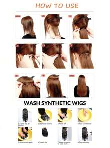 7 Pieces/Set 16 Clip Hair Extensions Black Long Straight Hair Natural Gradual Change Wig Heat Resistant Fiber Women's Hairstyle