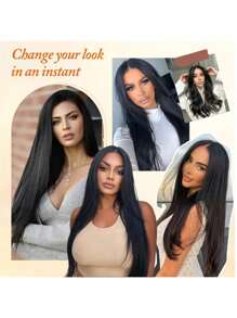7 Pieces/Set 16 Clip Hair Extensions Black Long Straight Hair Natural Gradual Change Wig Heat Resistant Fiber Women's Hairstyle