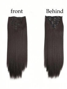 7 Pieces/Set 16 Clip Hair Extensions Black Long Straight Hair Natural Gradual Change Wig Heat Resistant Fiber Women's Hairstyle