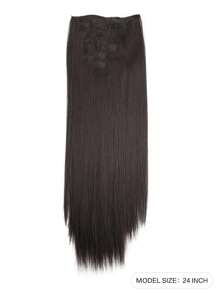 7 Pieces/Set 16 Clip Hair Extensions Black Long Straight Hair Natural Gradual Change Wig Heat Resistant Fiber Women's Hairstyle