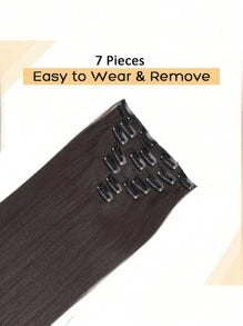 7 Pieces/Set 16 Clip Hair Extensions Black Long Straight Hair Natural Gradual Change Wig Heat Resistant Fiber Women's Hairstyle