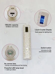 One USB Rechargeable Handheld Nail Lamp With Diamond Inlay And LED LCD Display Screen, Easy To Control Curing Time; Handheld Straight Design, Mini Portable Curing Lamp, Wearing Nail Curing Machine UV Therapy Machine, Hexagonal Diamond Model, Straight Nail