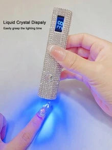 One USB Rechargeable Handheld Nail Lamp With Diamond Inlay And LED LCD Display Screen, Easy To Control Curing Time; Handheld Straight Design, Mini Portable Curing Lamp, Wearing Nail Curing Machine UV Therapy Machine, Hexagonal Diamond Model, Straight Nail
