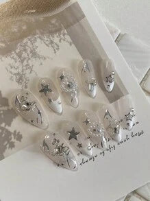 A Piece Of Coffin-Shaped Gold Shatter Glitter Base Pure Handmade Nail-Wearing Champagne, Suitable For Girls, Birthday Parties, Parties, Daily Life, Including A Piece Of Jelly, A Nail Rub Press On Nails Nail Supplies Nails
