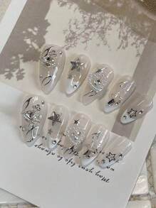 A Piece Of Coffin-Shaped Gold Shatter Glitter Base Pure Handmade Nail-Wearing Champagne, Suitable For Girls, Birthday Parties, Parties, Daily Life, Including A Piece Of Jelly, A Nail Rub Press On Nails Nail Supplies Nails