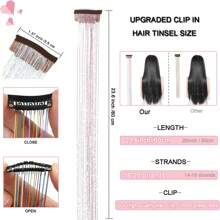 6Pcs Hair Tinsel Clip In 23.6Inch Glitter Tinsel Hair Extensions Clip In Hair Tinsel Kit Heat Resistant Shiny Sparkle Fairy Hair Accessories For Women (Pink)