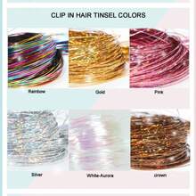 6Pcs Hair Tinsel Clip In 23.6Inch Glitter Tinsel Hair Extensions Clip In Hair Tinsel Kit Heat Resistant Shiny Sparkle Fairy Hair Accessories For Women (Pink)