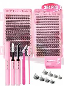 384PCS Individual Lash Clusters D Curl 10-16mm Mixed DIY Lash Clusters Natural Look&Wispy&Dense&Long-Lasting DIY Eyelash Extension Kit With Bond And Seal&Tweezers For Beginner Use At Home Or On-The-Go For Daily Life&Party&Music Festival Lash Clusters Kit,
