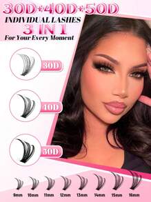 640PCS Individual Lash Clusters Large Capicity 30D+40D+50D D Curl 9-16mm Mixed DIY Lash Clusters Natural Look&Extra Thick&Wispy&Mega Volume Reusable DIY Eyelash Extension Kit With Makeup Tool Tweezers&Brushes For Beginner Use At Home Or On-The-Go For Dail