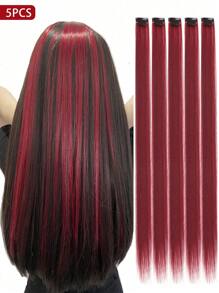 5 Pieces Of Straight Hair Clip Style Color Extensions, Synthetic 20 Inch Women's Extended Hair, Suitable For Daily Party Wearing Wigs, Role-Playing, Halloween, Christmas Wear