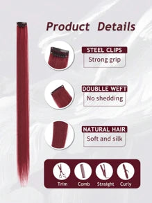 5 Pieces Of Straight Hair Clip Style Color Extensions, Synthetic 20 Inch Women's Extended Hair, Suitable For Daily Party Wearing Wigs, Role-Playing, Halloween, Christmas Wear