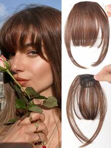Synthetic Clip In Bangs Front Neat Black Brown Bangs Hairpiece Fake Wig Piece Bangs Hairpiece Clip In Hair Extensions For Women Daily Wear