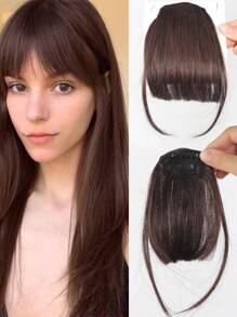 Synthetic Clip In Bangs Front Neat Black Brown Bangs Hairpiece Fake Wig Piece Bangs Hairpiece Clip In Hair Extensions For Women Daily Wear
