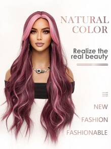 Gorgeous Soft Long Waves Dark Red Highlight Pink Natural Look Glamor Women Daily Party Wig Synthetic Loose Fashion Cool Wig Romantic Elegant Cute Halloween Christmas Cosplay Used Casual Street Heat Resistant Wig 34 Inch