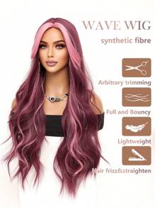 Gorgeous Soft Long Waves Dark Red Highlight Pink Natural Look Glamor Women Daily Party Wig Synthetic Loose Fashion Cool Wig Romantic Elegant Cute Halloween Christmas Cosplay Used Casual Street Heat Resistant Wig 34 Inch