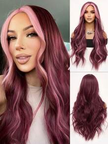 Gorgeous Soft Long Waves Dark Red Highlight Pink Natural Look Glamor Women Daily Party Wig Synthetic Loose Fashion Cool Wig Romantic Elegant Cute Halloween Christmas Cosplay Used Casual Street Heat Resistant Wig 34 Inch