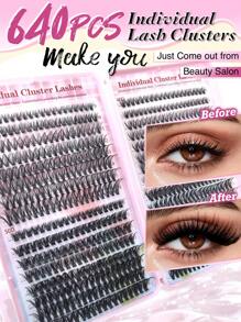 640PCS Individual Lash Clusters Large Capacity 30D+40D+50D D Curl 9-16mm DIY Lash Clusters Natural Look&Extra Thick&Wispy&Ultra Soft&Super Light Reusable Individual Segmented False Eyelashes Eyelash Extension Kit With Makeup Tools 2 Lash Brushes For Begin