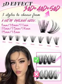 640PCS Individual Lash Clusters Large Capacity 30D+40D+50D D Curl 9-16mm DIY Lash Clusters Natural Look&Extra Thick&Wispy&Ultra Soft&Super Light Reusable Individual Segmented False Eyelashes Eyelash Extension Kit With Makeup Tools 2 Lash Brushes For Begin