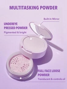 SHEGLAM Insta-Ready Face & Under Eye Setting Powder Duo-Taro Oil-Control Poreless Flawless Full Coverage Lightweight Pressed Powder Loose Setting Powder Purple Brightening Smoother-Looking Setting Powder Face Makeup Brand Beauty Makeup Face Paint Cosmetic