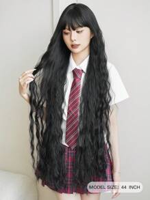 NICKY WALL Super Long Black Cosplay Lolita Wig Loose Wave Curly Cute Wigs With Bangs Natural Fashionable Synthetic Heat Resistant Fiber Wigs For Women & Girls Daily Party Use 44 Inch