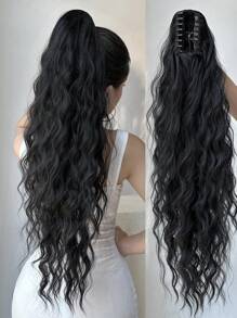 Claw Ponytail Extensions Hair Black Color 26-28 Inch Long Water Wave Hair Heat Resistant Fiber Synthetic Hairpiece For Women Girls Party Daily Use