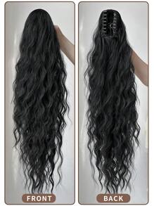 Claw Ponytail Extensions Hair Black Color 26-28 Inch Long Water Wave Hair Heat Resistant Fiber Synthetic Hairpiece For Women Girls Party Daily Use