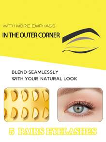 5 Pairs Half Lashes Clear Band Eyelashes Cat Eye False Eyelashes Short Soft 3d Faux Mink Eyelashes Soft Natural Makeup-5 Pairs/Box Mini And Cute Super Short Half Eye Lashes With Thin And Transparent Stems, Lengthened End, Natural Curly Appearance, Reusabl