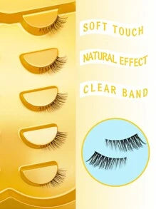 5 Pairs Half Lashes Clear Band Eyelashes Cat Eye False Eyelashes Short Soft 3d Faux Mink Eyelashes Soft Natural Makeup-5 Pairs/Box Mini And Cute Super Short Half Eye Lashes With Thin And Transparent Stems, Lengthened End, Natural Curly Appearance, Reusabl