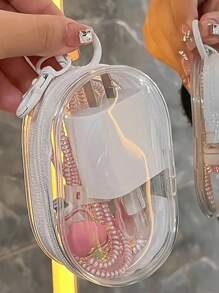 2pcs/1pc Portable Mini Clear Zipper Storage Pouch, Multi-Functional Jewelry Organizing Bag For Earphones, Power Bank, Keychains, Rings, Perfume, Unisex Travel Essential (Keychain Style Random) ,Jewellery Box,Pouch,Makeup Brush Holder,Brush Holder,Perfume