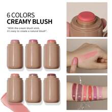 lakerain SHEIN X Milania Lakerain Pocket Blush, Creamy Stick Blush, Lightweight Formula, Long-Lasting Waterproof Moisturizing, Natural Finish, All Skin Tones, 6 Colors, Makeup Stick For Cheeks, Eyes, Lips, ≤300g