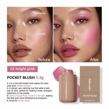 lakerain SHEIN X Milania Lakerain Pocket Blush, Creamy Stick Blush, Lightweight Formula, Long-Lasting Waterproof Moisturizing, Natural Finish, All Skin Tones, 6 Colors, Makeup Stick For Cheeks, Eyes, Lips, ≤300g