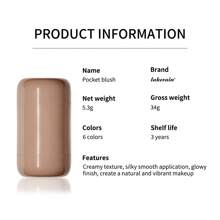 lakerain SHEIN X Milania Lakerain Pocket Blush, Creamy Stick Blush, Lightweight Formula, Long-Lasting Waterproof Moisturizing, Natural Finish, All Skin Tones, 6 Colors, Makeup Stick For Cheeks, Eyes, Lips, ≤300g