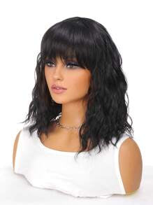 14 Inch Wavy Synthetic Wig With Bangs Short Bob  Wigs Curly Wavy Shoulder Length  Wig Daily Colorful Wig