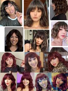 14 Inch Wavy Synthetic Wig With Bangs Short Bob  Wigs Curly Wavy Shoulder Length  Wig Daily Colorful Wig
