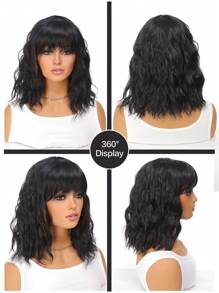 14 Inch Wavy Synthetic Wig With Bangs Short Bob  Wigs Curly Wavy Shoulder Length  Wig Daily Colorful Wig