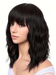 14 Inch Wavy Synthetic Wig With Bangs Short Bob  Wigs Curly Wavy Shoulder Length  Wig Daily Colorful Wig