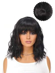 14 Inch Wavy Synthetic Wig With Bangs Short Bob  Wigs Curly Wavy Shoulder Length  Wig Daily Colorful Wig