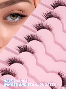 Asiteo Asiteo 7 Pairs Half Lashes Natural Look False Eyelashes Cat Eye Wispy Natural Half Eyelashes Clear Band Lashes