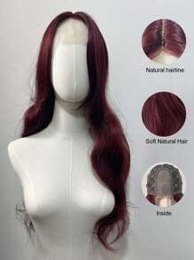 Cosplay Anterior Forehead Lace Long Wavy Wigs Hair, Center Split Wig,Anterior Forehead-Shaped Lace 4*1  Red Burg 26 Inch Semi Woven Daily Natural, Smooth And Realistic Wig(Accessories Not Included)