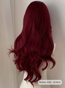 Cosplay Anterior Forehead Lace Long Wavy Wigs Hair, Center Split Wig,Anterior Forehead-Shaped Lace 4*1  Red Burg 26 Inch Semi Woven Daily Natural, Smooth And Realistic Wig(Accessories Not Included)