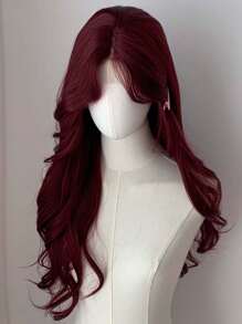 Cosplay Anterior Forehead Lace Long Wavy Wigs Hair, Center Split Wig,Anterior Forehead-Shaped Lace 4*1  Red Burg 26 Inch Semi Woven Daily Natural, Smooth And Realistic Wig(Accessories Not Included)