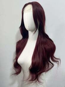 Cosplay Anterior Forehead Lace Long Wavy Wigs Hair, Center Split Wig,Anterior Forehead-Shaped Lace 4*1  Red Burg 26 Inch Semi Woven Daily Natural, Smooth And Realistic Wig(Accessories Not Included)