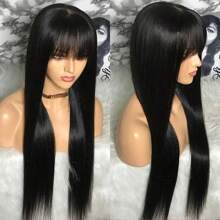 Straight Human Hair Wigs With Bangs Full Machine Made Wigs 250% Density Non Lace Front Wig For Women Glueless Straight Remy Human Hair Wigs Natural Color