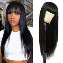 Straight Human Hair Wigs With Bangs Full Machine Made Wigs 250% Density Non Lace Front Wig For Women Glueless Straight Remy Human Hair Wigs Natural Color