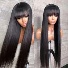 Straight Human Hair Wigs With Bangs Full Machine Made Wigs 250% Density Non Lace Front Wig For Women Glueless Straight Remy Human Hair Wigs Natural Color
